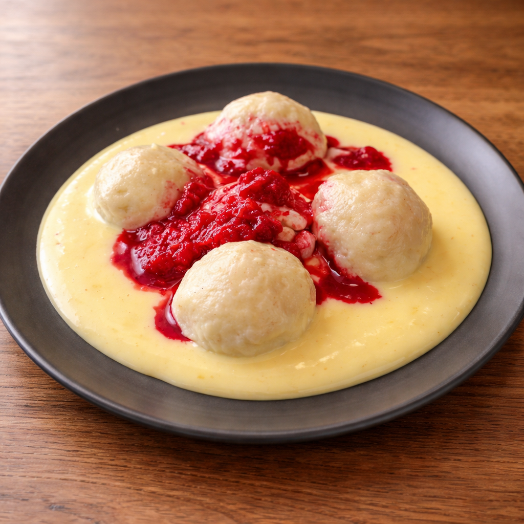Skyr dumplings with creamy vanilla sauce
