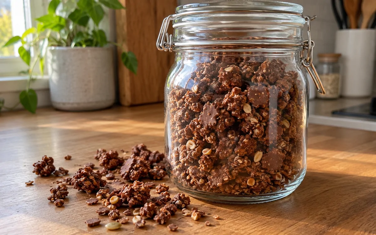 Protein granola in a sealed storage jar