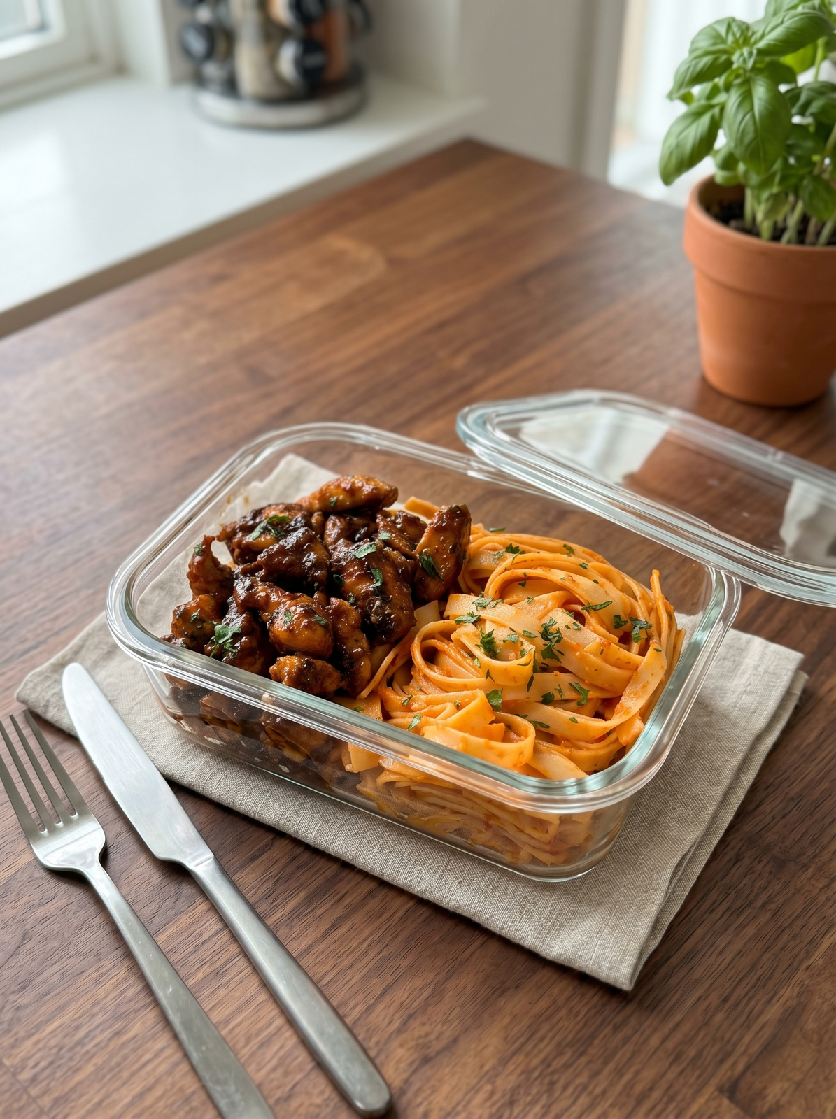 High Protein Spicy Honey Garlic Chicken Pasta