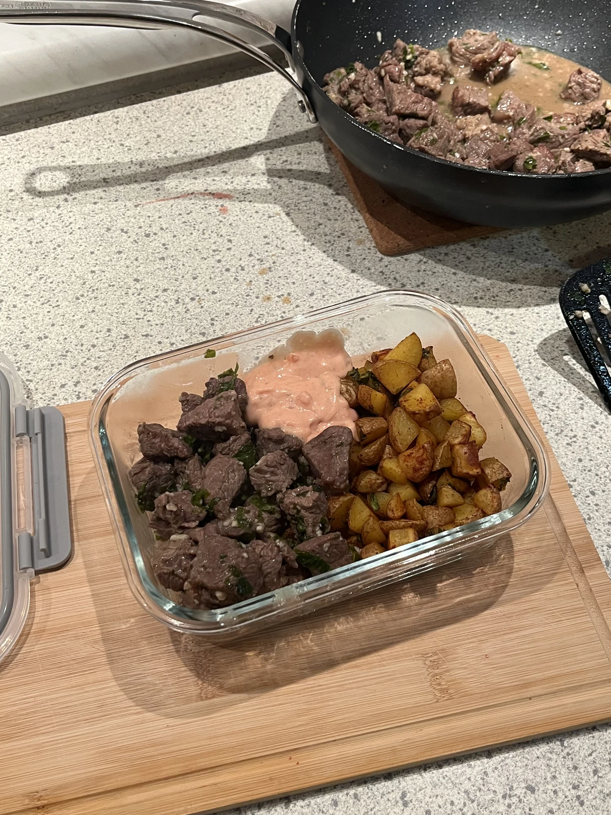High Protein Garlic Butter Steak Bites & Crispy Potatoes