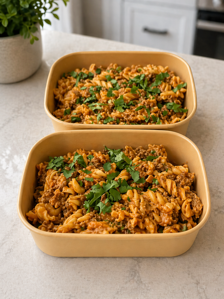 High Protein Creamy Nacho Beef Banza Pasta