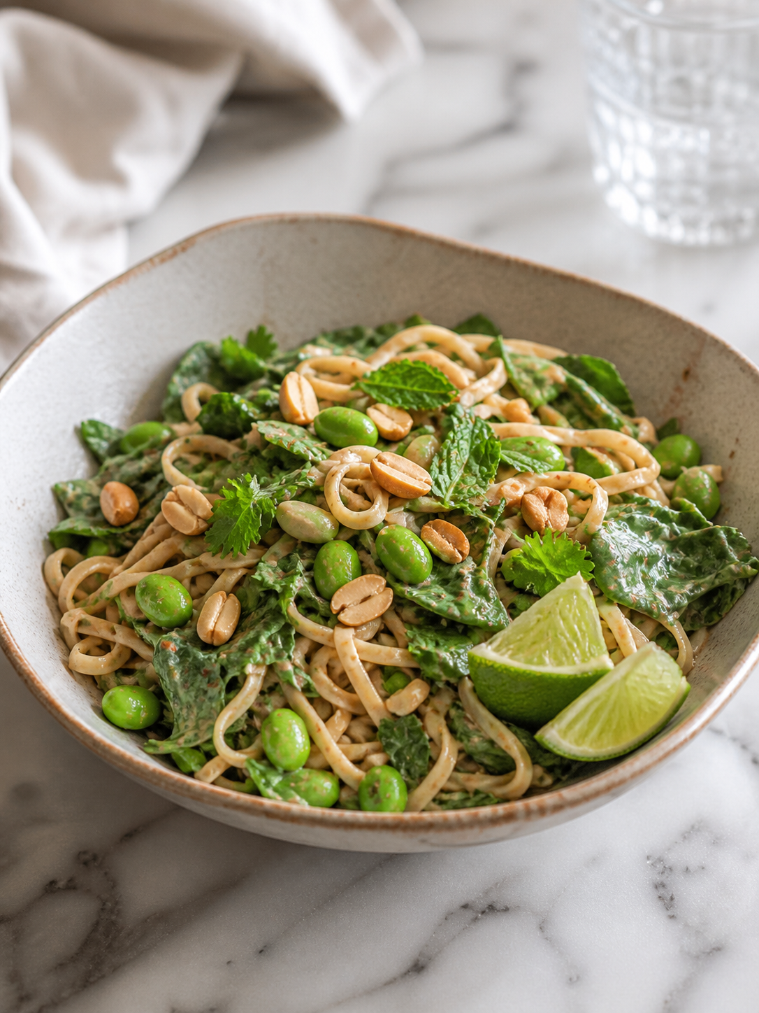 Peanut Noodle Bowl with Edamame and Greens