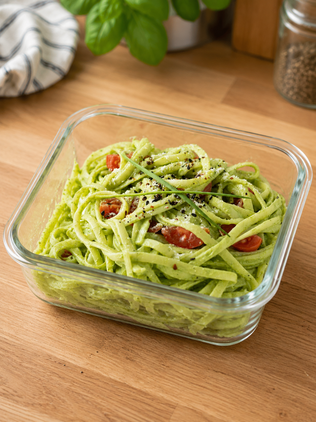 Spaghetti with Avocado Spinach Pesto