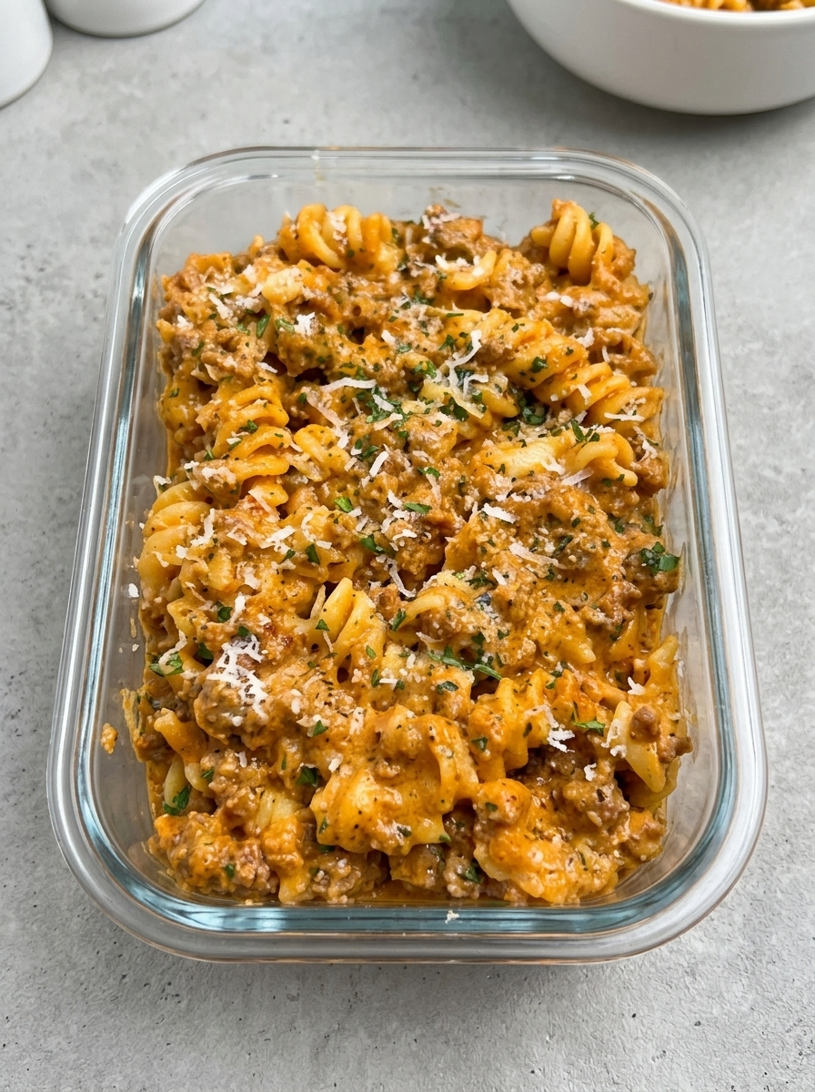 Sheet Pan Creamy Garlic Beef Pasta