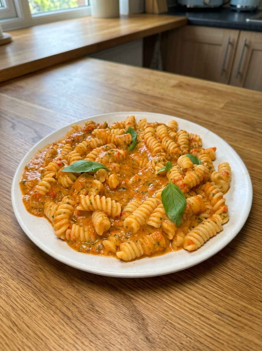 Creamy Roasted Pepper & White Bean Whole-Wheat Pasta