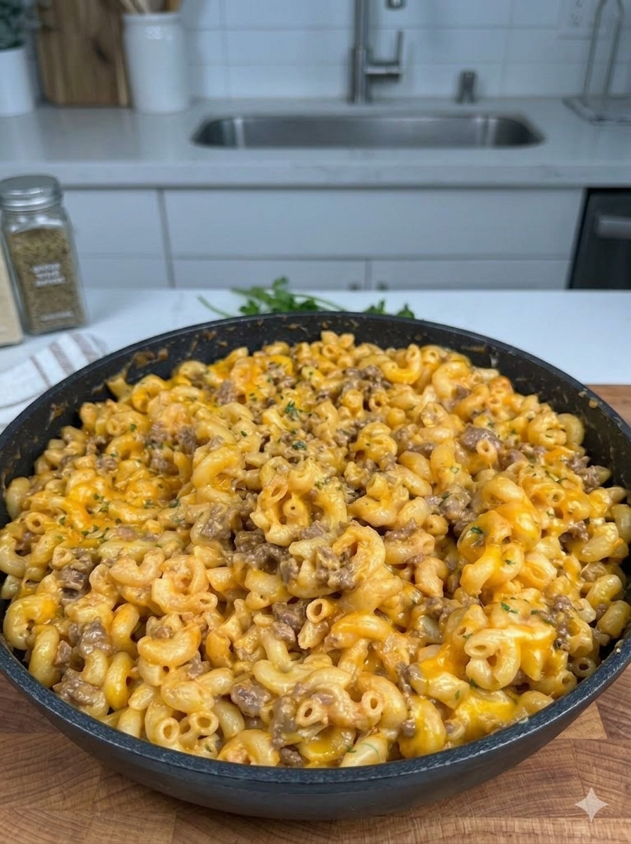 Hamburger Mac and Cheese One-Pot Skillet